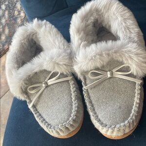 J. Crew Gray Fur-Lined Women's Slippers